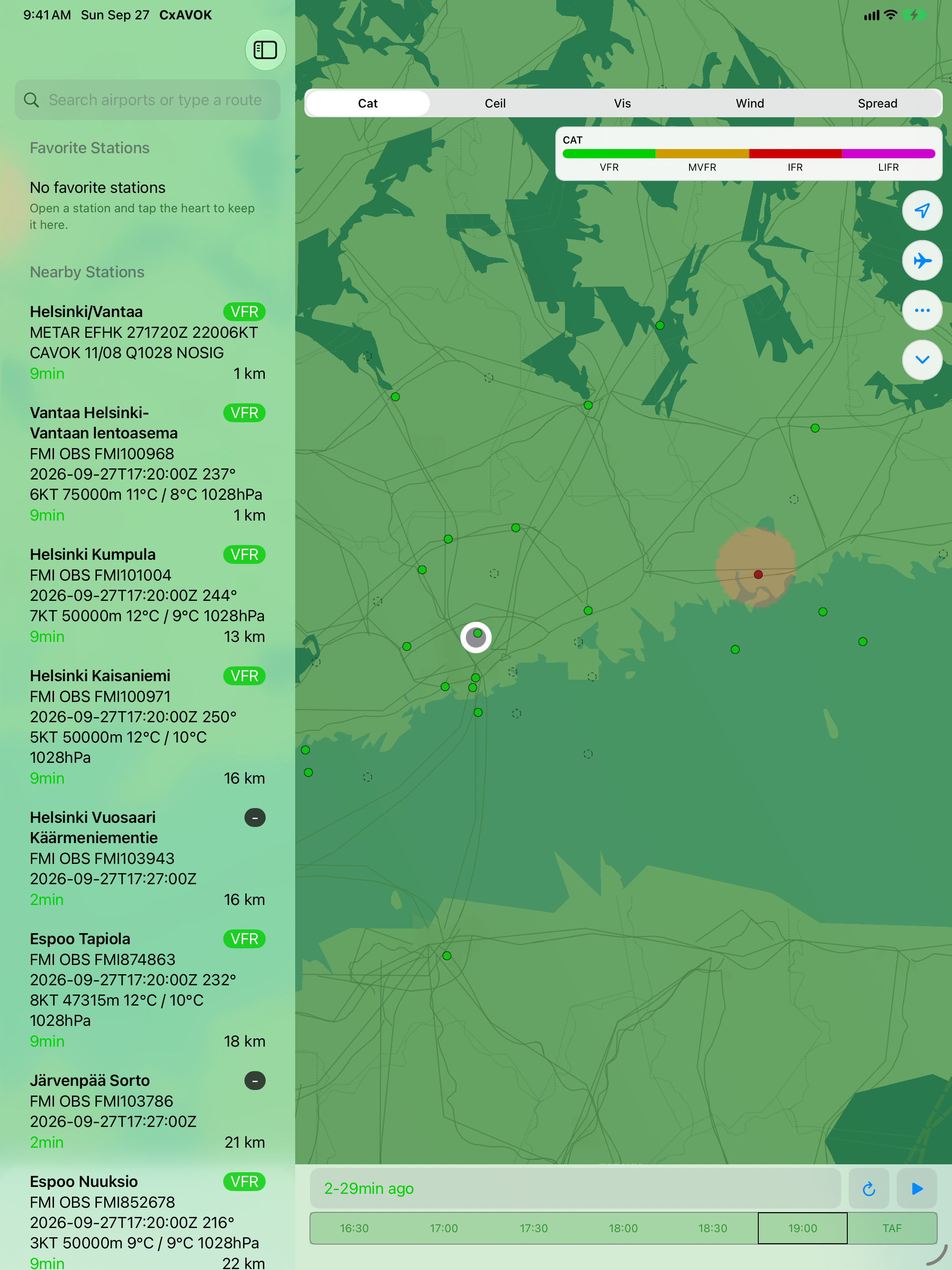CAV-OK regional flight-category heatmap on iPad