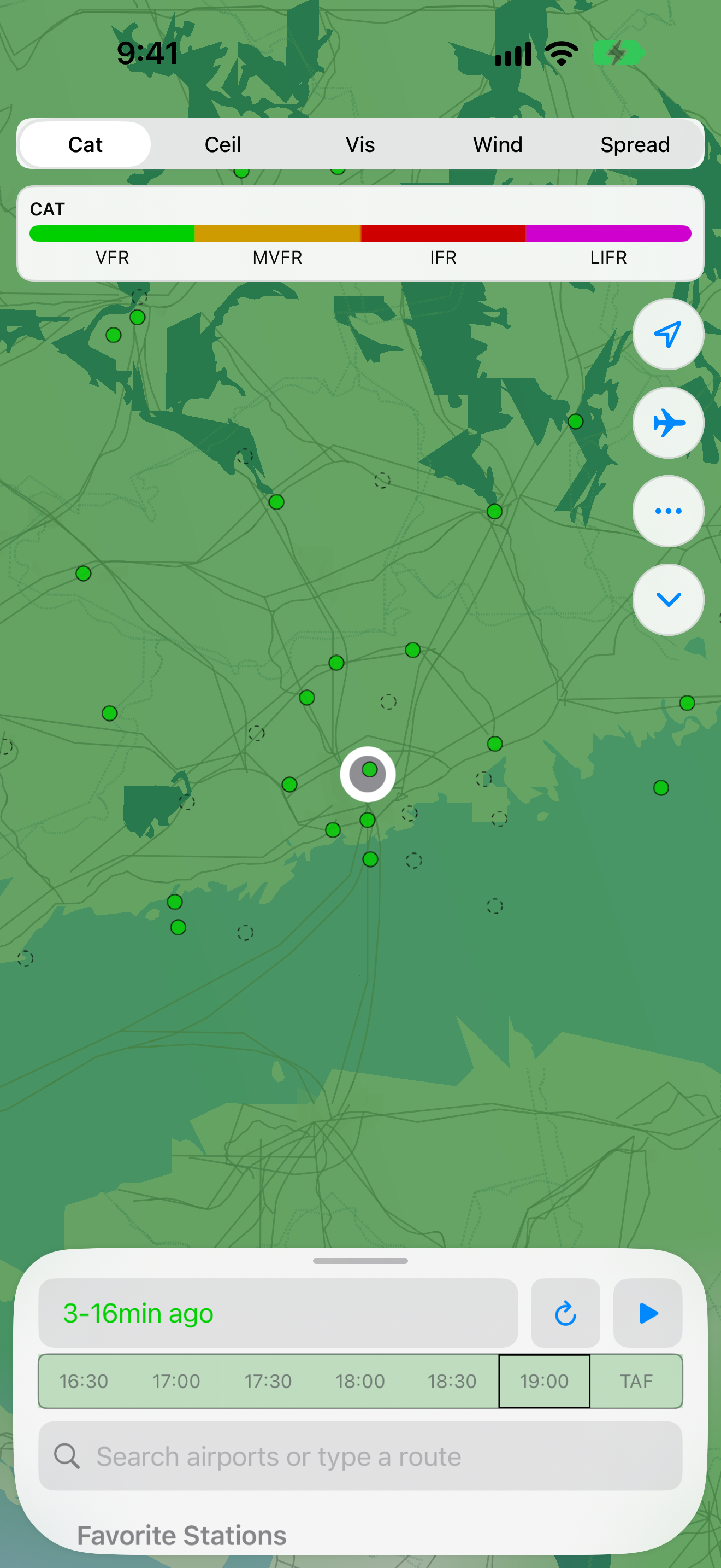 CAV-OK regional flight-category heatmap on iPhone
